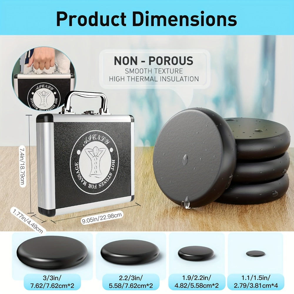Hot Stone Massage Kit with Heater & Temperature Control – 10-Piece Professional Basalt Spa Stones Set for Full Body, Neck, Back & Leg Massage Therapy at Home or Salon