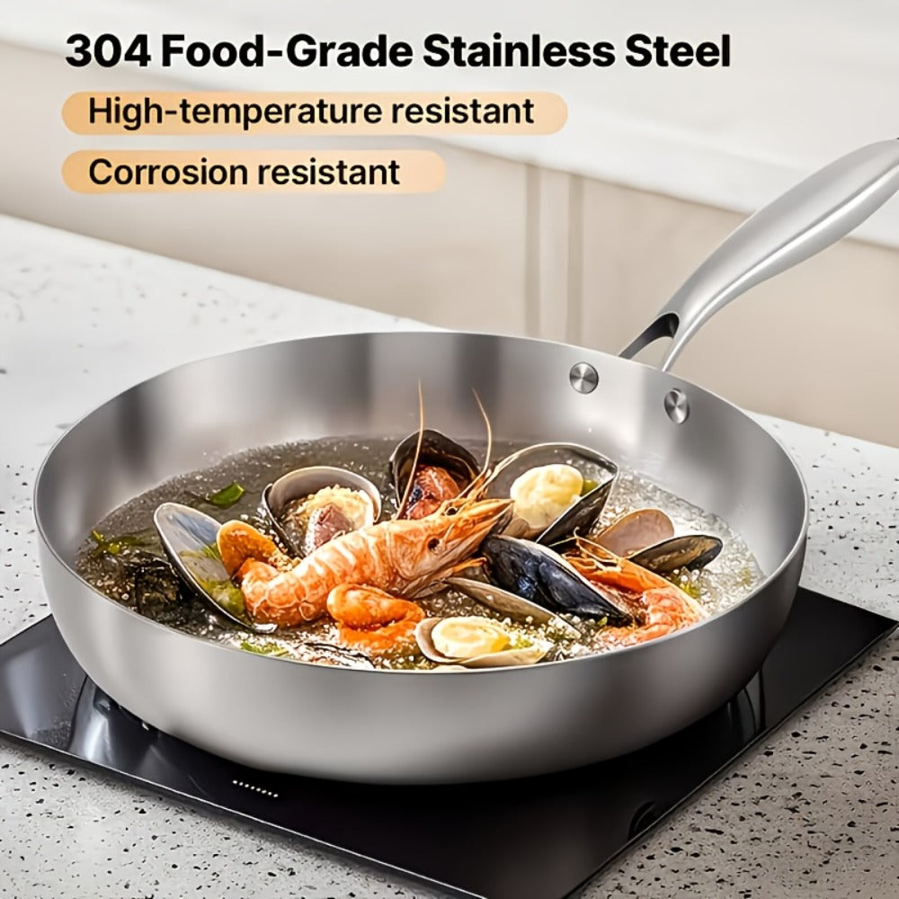 304 Stainless Steel Frying Pan 11 Inch Triply Base – Ergonomic Handle Even Heat Distribution Dishwasher Safe | Induction Compatible Professional Restaurant Grade Skillet 26cm Kitchen Cookware