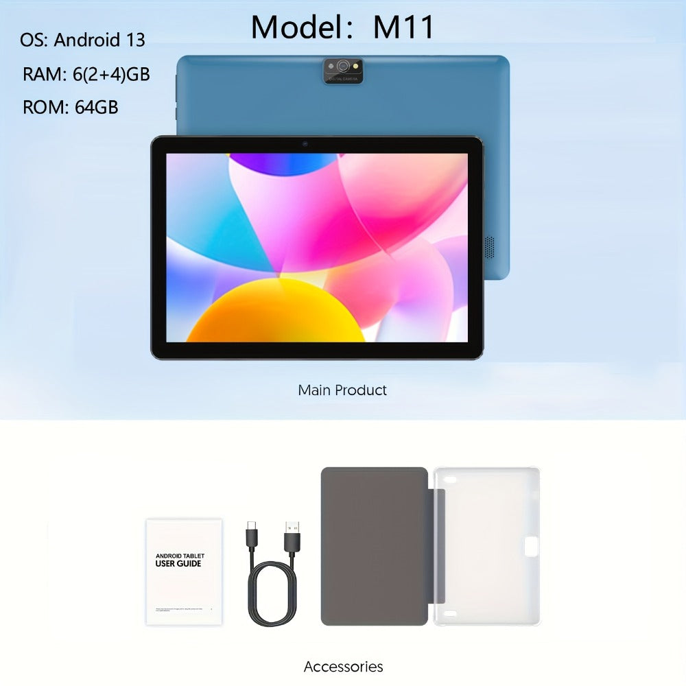 10 Inch 2-in-1 Android Tablet with Keyboard, 64GB ROM 6000mAh Battery, Quad-Core WiFi Tablet with Optional Keyboard Case Mouse & Stylus, 2MP+8MP Dual Camera, 1TB Expandable Storage