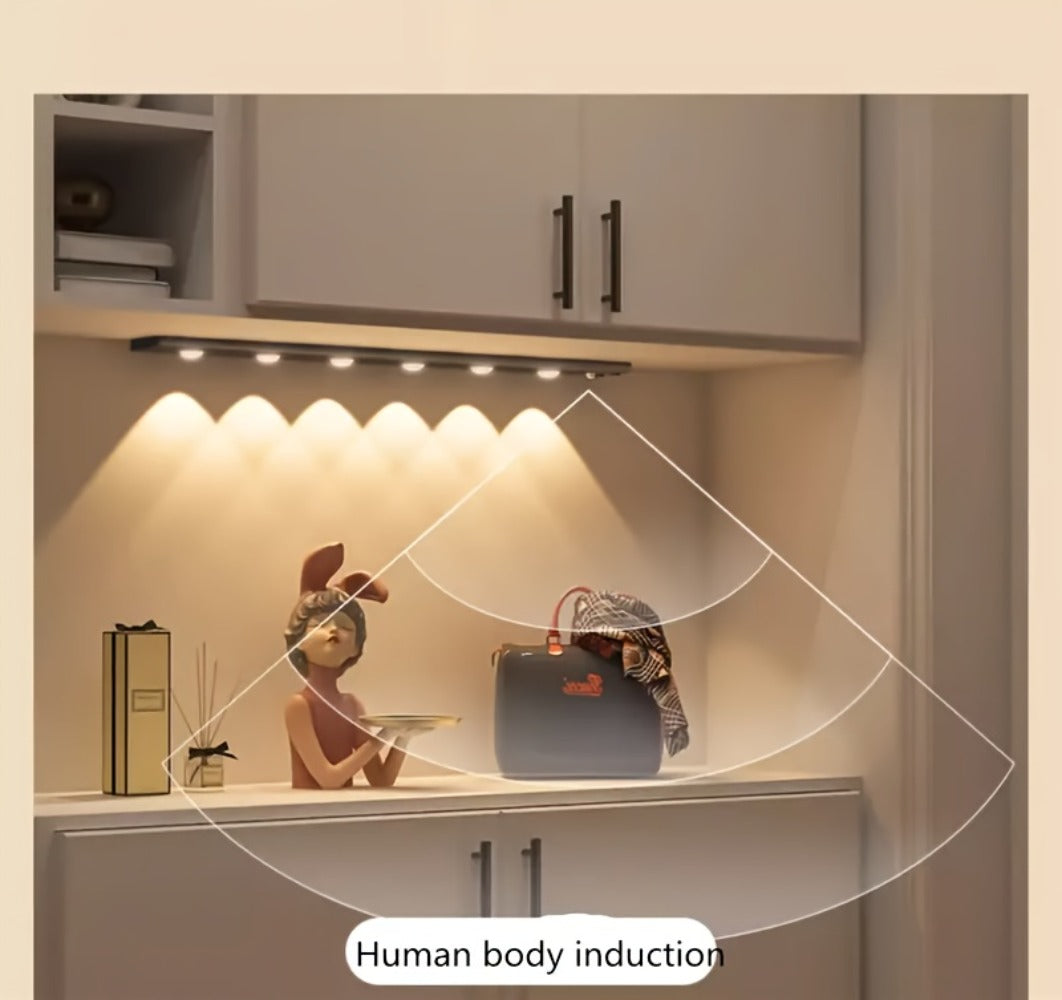 Motion Sensor LED Strip Light USB Rechargeable – 3-Color Dimmable Wireless Night Light for Kitchen, Wardrobe, Cabinet, Shoe Cabinet & Bedroom (20cm / 30cm / 40cm / 50cm, 1 or 2 Pack)