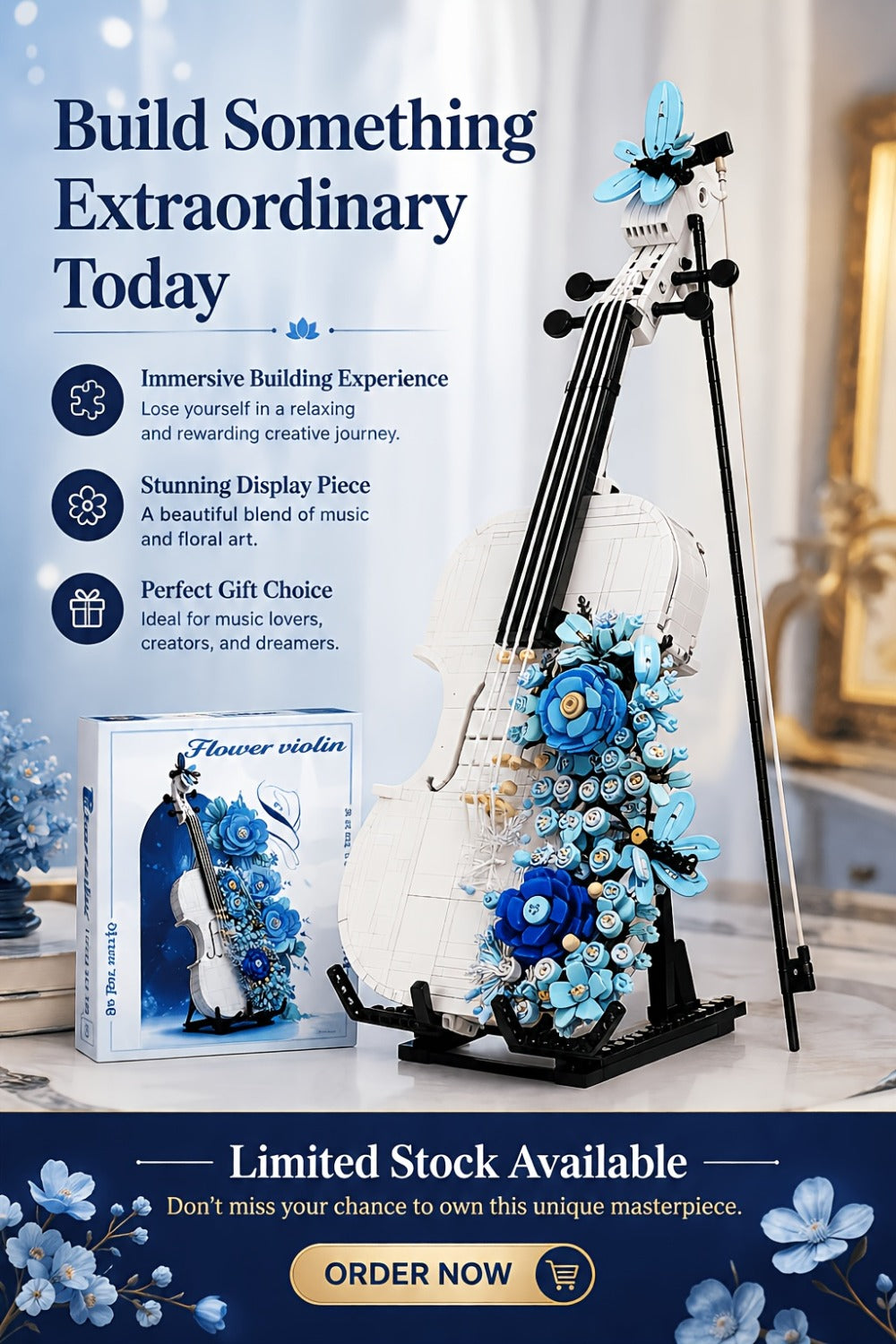 Flower Violin Building Block Set, 1,419-Piece 3D Model