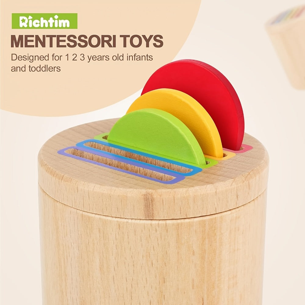 Wooden Color Sorting Coin Box Toy for Toddlers 1+ – Montessori Educational Sensory Learning Toy with 10 Colorful Blocks & Storage Bag, Fine Motor & Hand-Eye Coordination Toy, Christmas Gift for Boys & Girls