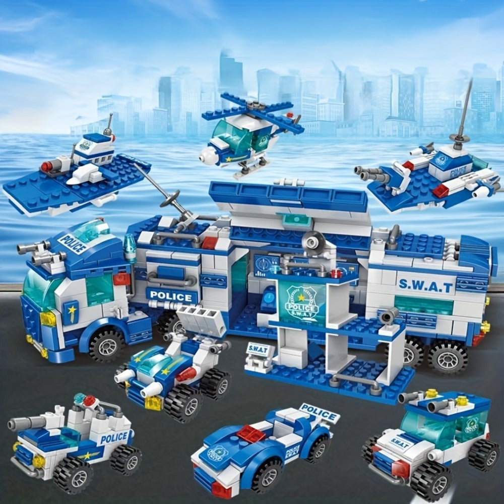 City Police Building Block Set, 700 Pieces with Patrol Vehicles