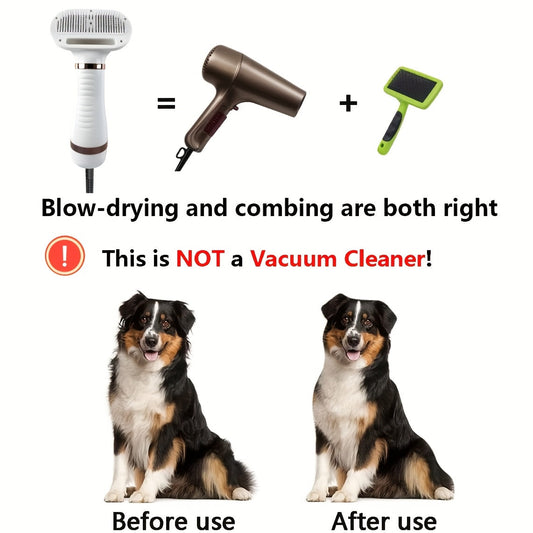 Pet Hair Dryer with Self-Cleaning Slicker Brush and 3 Temperature Settings