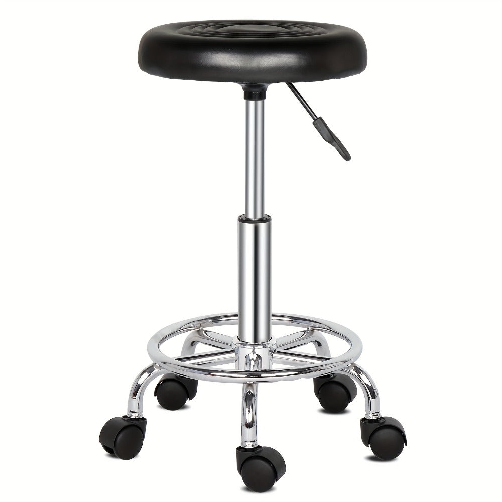 360 Swivel Bar Stool with Footrest Round Cushioned Sponge Seat Chrome Base Counter Stool Kitchen Island Home Bar Nail Salon Beauty Studio White Black