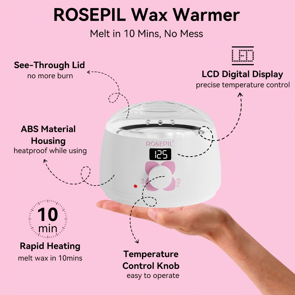 Wax Hair Removal Kit Digital Wax Pot with 6 Wax Bead Packets — Smart Temperature Control Salon-Grade Waxing Set for Body Bikini Face Legs Underarms, At-Home Waxing for Women & Men, Purple & White
