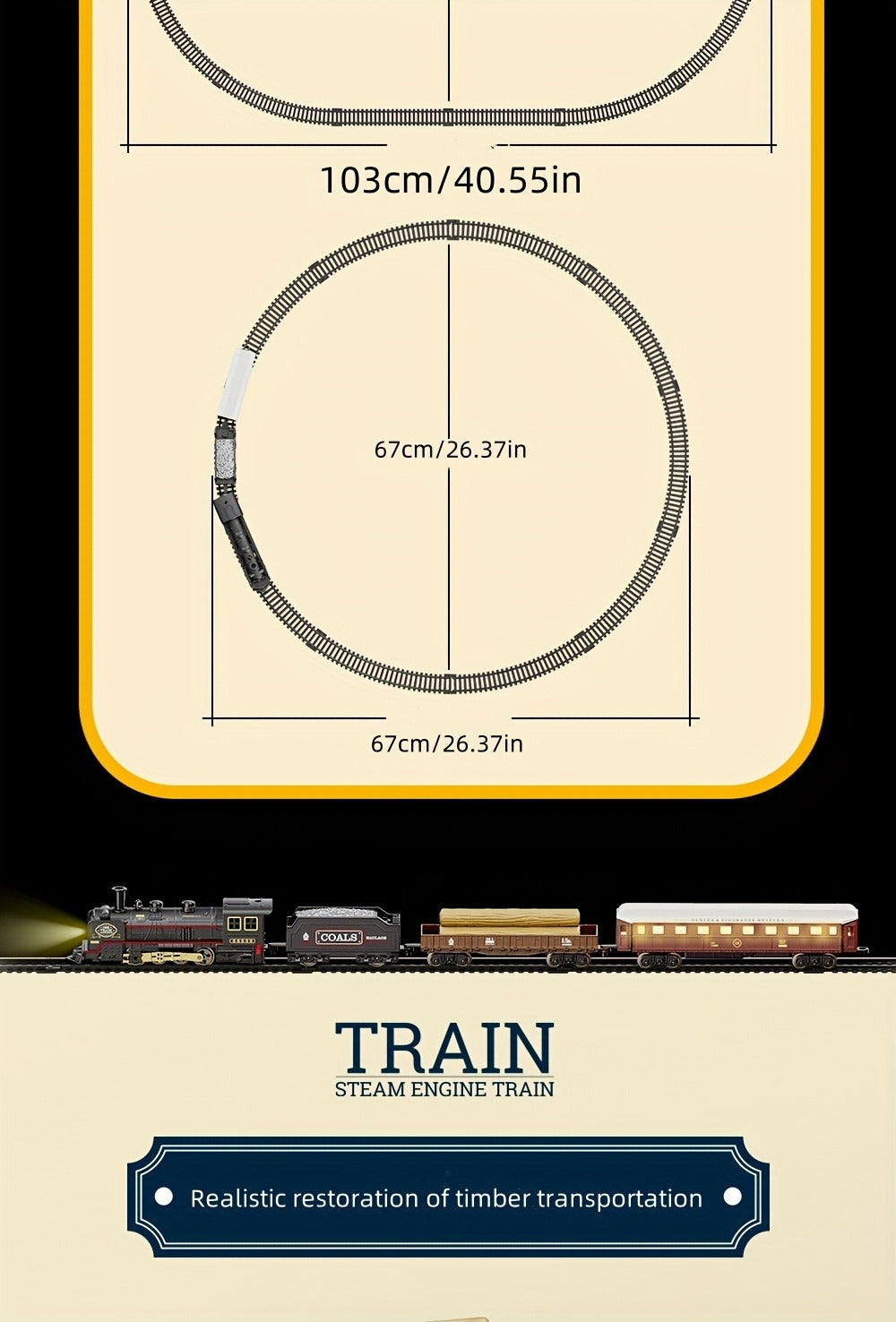 Battery Operated Steam Engine Train Toy Set with Tracks – Electric Locomotive Model for Kids Boys Girls Ages 3+, Classic Black Train, Birthday Christmas Halloween Gift