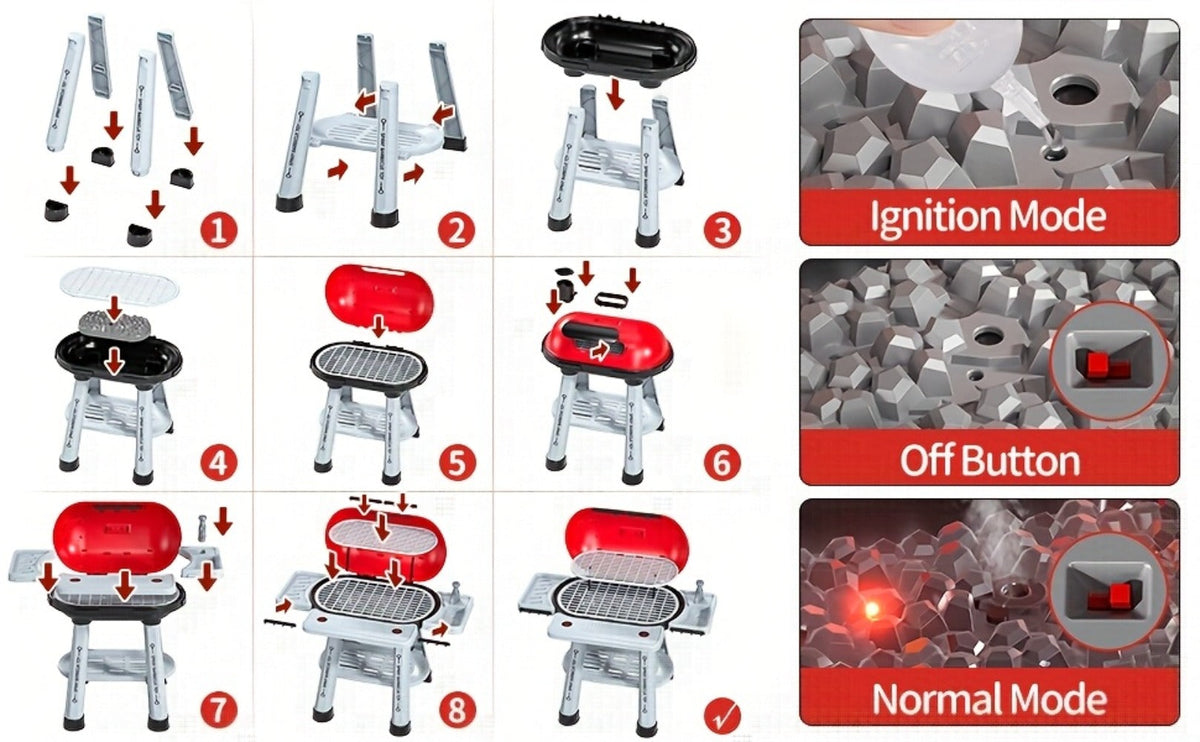 Kids BBQ Grill Playset with Two-Tier Design, Toy Food & Water Tap