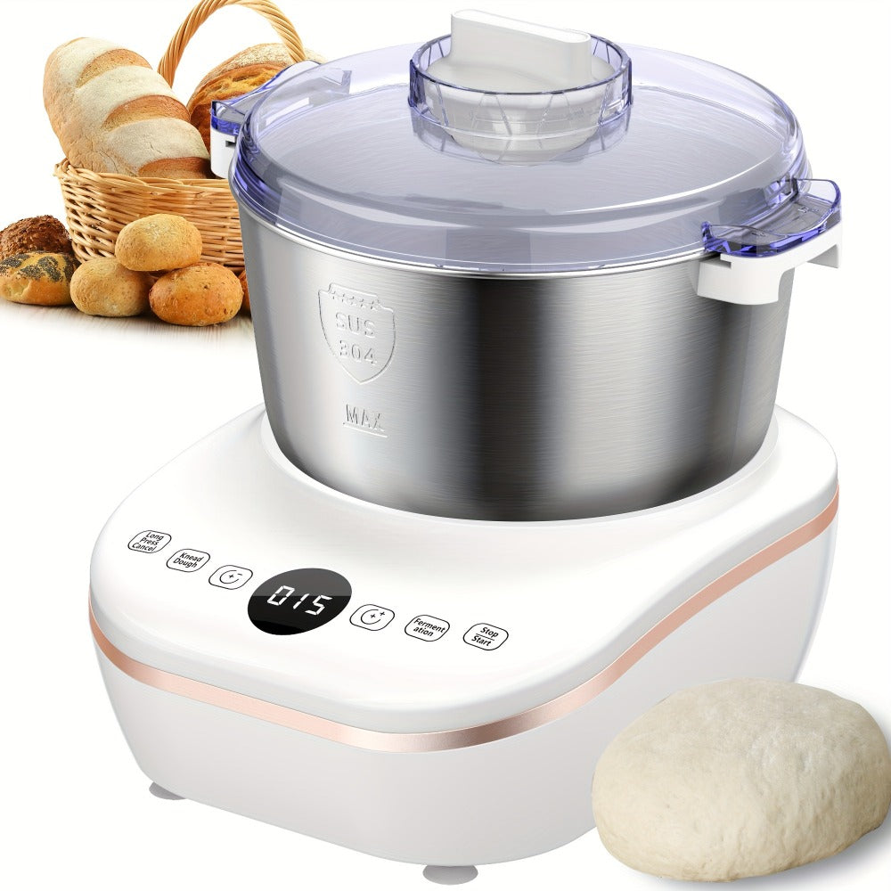 Electric Dough Maker 7Qt with Fermentation Function - 250W Dough Kneading Machine, 304 Stainless Steel Bowl, Microcomputer Timer, Constant Temperature Ferment, for Bread Pizza Pasta Dumplings, Red/White