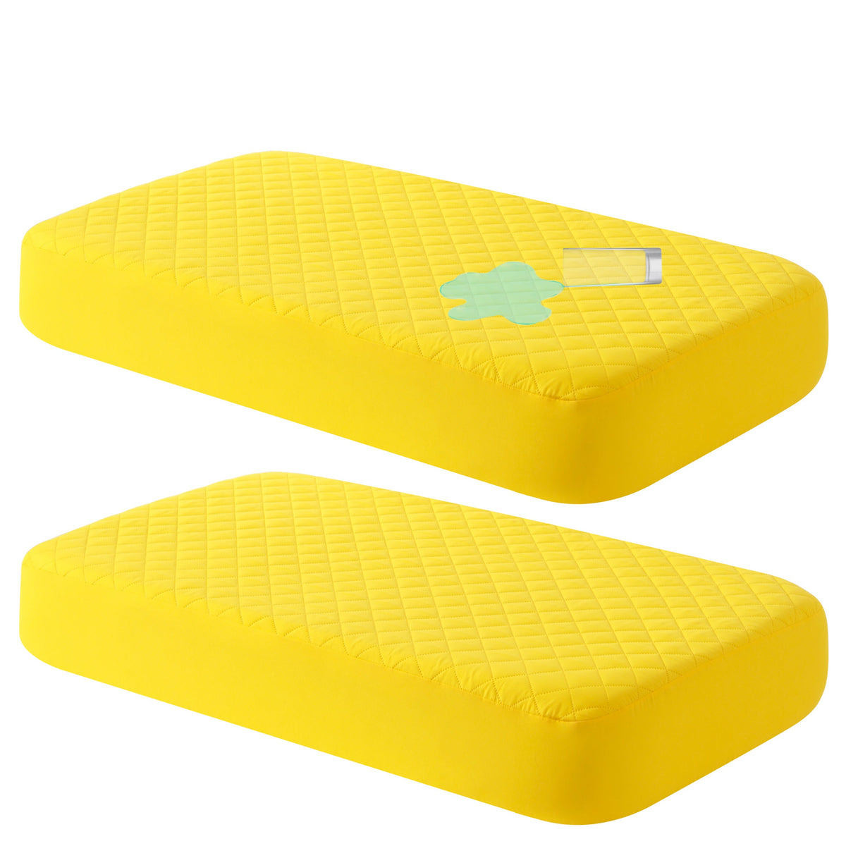 Mini Crib Mattress Protector Fitted Sheet 2 Pack – Quilted Breathable No Noise Baby Mattress Cover | 100% Polyester Protective Play Mat for Standard & Mini Crib | Coffee, Black & Yellow