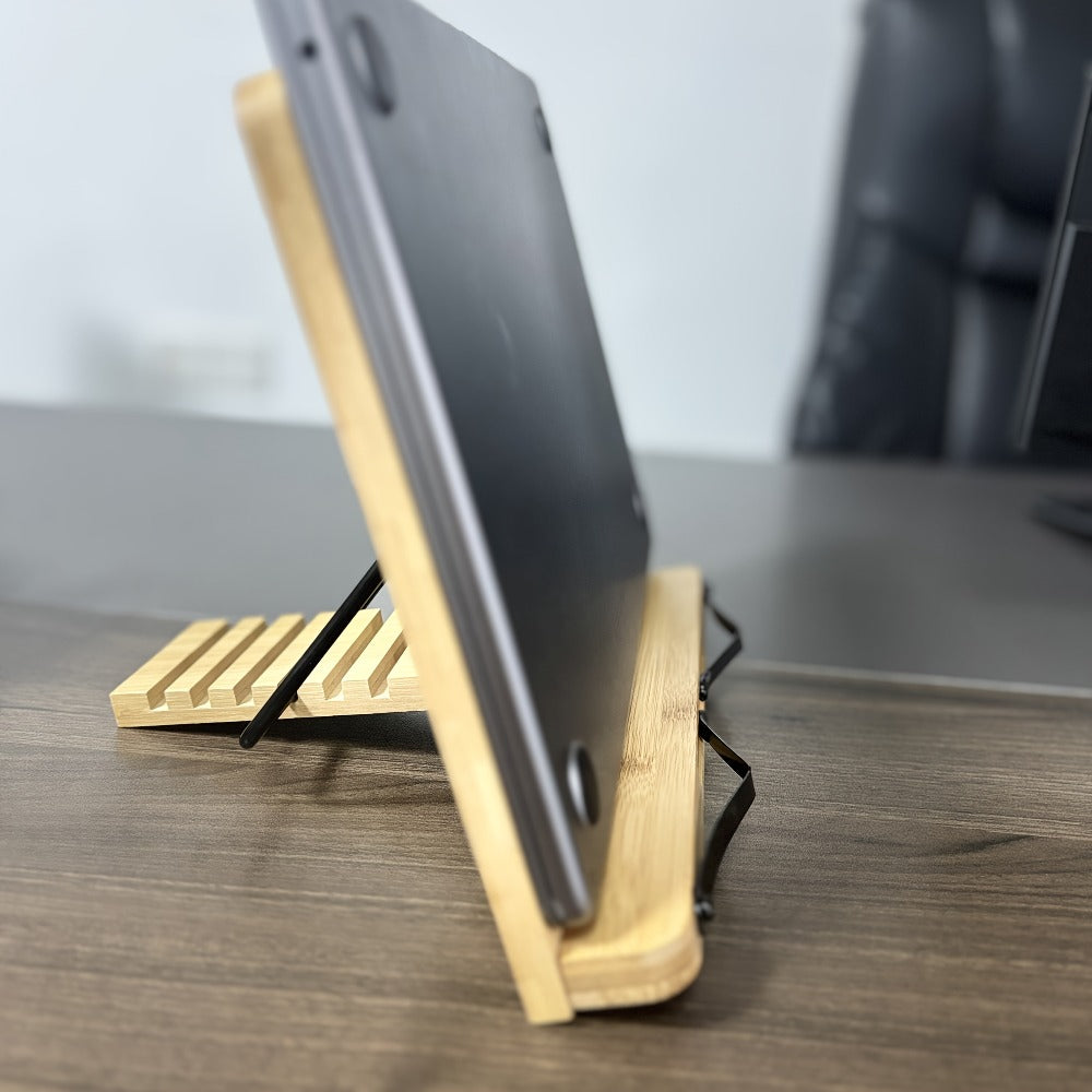 Bamboo Book Stand Adjustable Foldable Portable Reading Stand with Page Clips for Cookbook Tablet E-Reader Textbook Sheet Music Desk Holder Lightweight Sturdy 11x7.9in