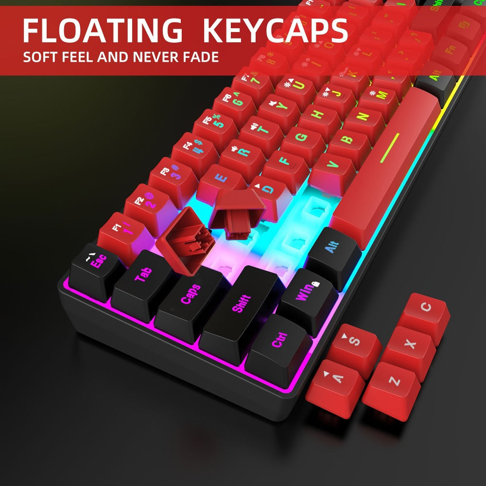 60% Mini Wired Gaming Keyboard SNPURDIRI RGB Backlit Ultra-Compact Film Keys – Space-Saving Tenkeyless Design for PC Gamers, Desktop & Laptop, Black Red Color Options