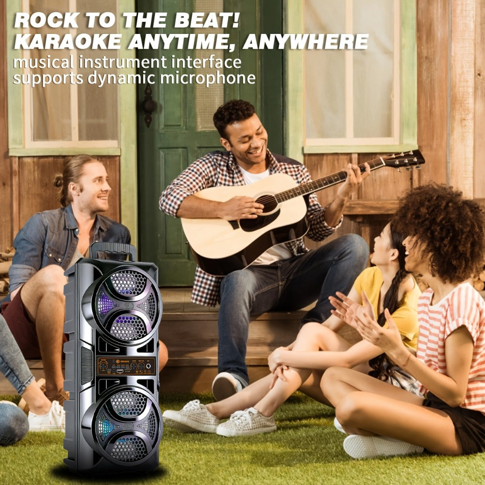 1200W PA Bluetooth Speaker with Wired Microphone & LED Lights – Portable Rechargeable Wireless Speaker, Supports AUX, USB & FM Radio, Ideal for Parties, Outdoor Events & Holiday Gifts