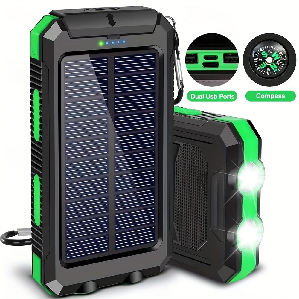29800mAh Solar Power Bank with Compass & Dual LED Flashlight – Outdoor Camping Portable Charger, Dual USB 5V Output, SOS Emergency Battery Pack for Cell Phones & Mobile Devices, Black/Orange