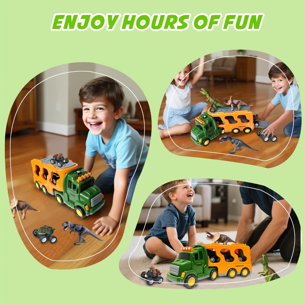 Dinosaur Transport Truck Toy Set with Figures, Cars, Lights and Sounds