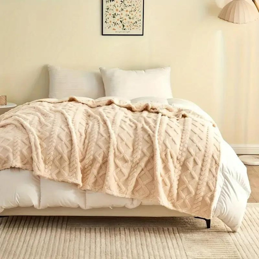 3D Plush Dense Weave Fleece Blanket – Ultra-Soft Warm Throw for Bed, Couch, Travel & Outdoor, Air-Conditioning Friendly, 3 Colors, 2 Sizes