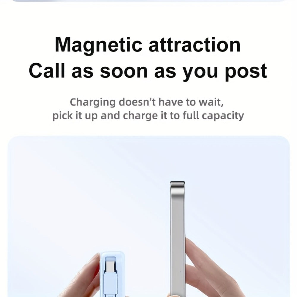 Magnetic Power Bank 10000mAh USB-C Fast Charging – Built-in Cable, Charges 5 Devices & Laptops Simultaneously, Foldable Stand, Portable External Battery for Travel Work Daily Use