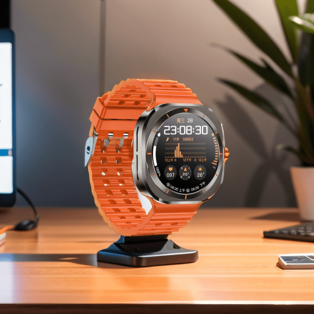 SIM Card Smartwatch Voice Assistant 100 Sport Modes – Big Screen Wireless Calling Fitness Tracker Wireless Charger 2 Straps Customizable Watch Faces Orange Black White Blue Gift