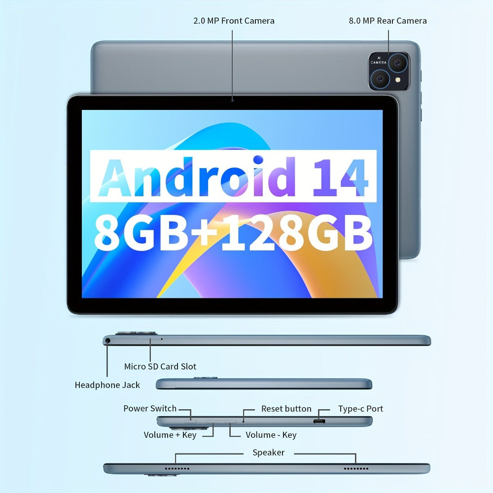 PRITOM 10.1 Inch 2-in-1 Android 14 Tablet with Keyboard Mouse Stylus Case – 8-Core, 4GB RAM 128GB ROM, 8MP Dual Camera, 8000mAh Battery, IPS HD Display, WiFi Tablet PC Black