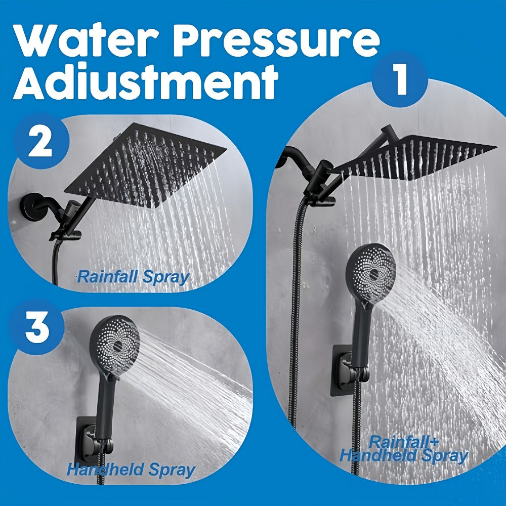 Rain Shower System with Handheld Shower Head – High Pressure Rainfall Showerhead Combo Copper Diverter Anti-Clog 8 10 12 Inch
