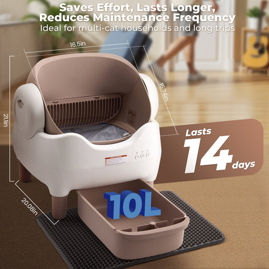 Self-Cleaning Cat Litter Box with App Control, Open-Top Design & 10 L Waste Bin