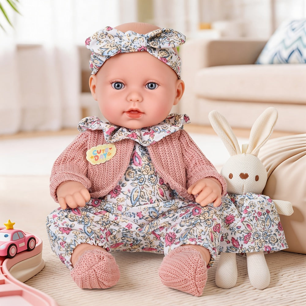 12-Inch Baby Doll with Floral Dress, Rabbit Plush Toy & Dress-Up Accessories