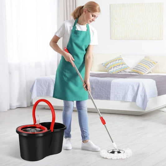 Spin Mop and Bucket with Wringer, 4 Microfiber Heads & Adjustable Handle