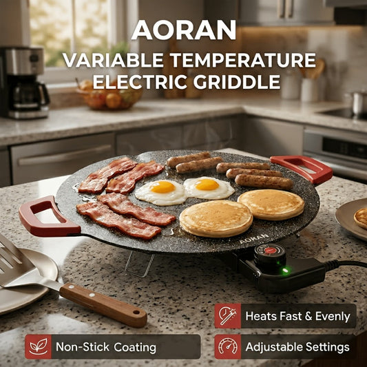 Electric Griddle with Nonstick Surface and Adjustable Temperature, Two Sizes