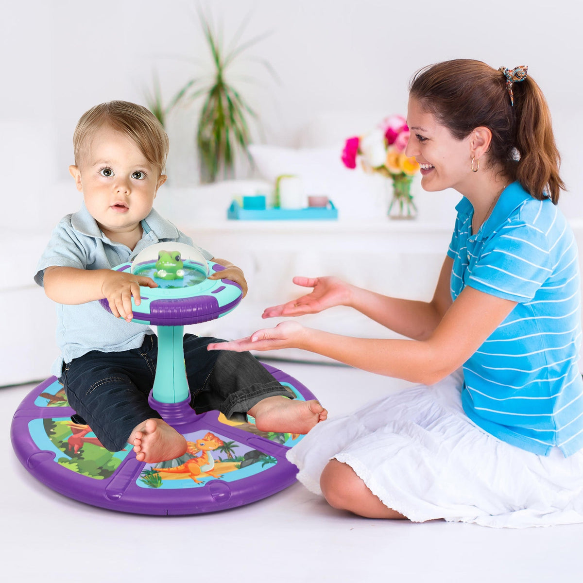 Dinosaur Spin Seat Toy for Toddlers 18 Months+ – 360° Sit and Spin with Music, Indoor Interactive Sensory Balance Toy, Supports Up to 110 lbs, Birthday Christmas Gift for Boys & Girls