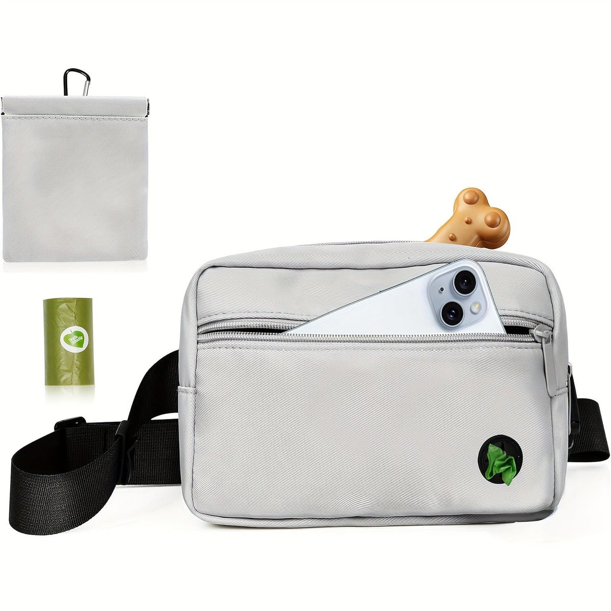 Dog Treat Pouch for Training - Waist Belt Bag with Poop Bag Dispenser, Detachable Treat Bag & Carabiner - Dog Walking Bag for Puppy Training Rewards, Fits Phone, Keys & Water Bottle