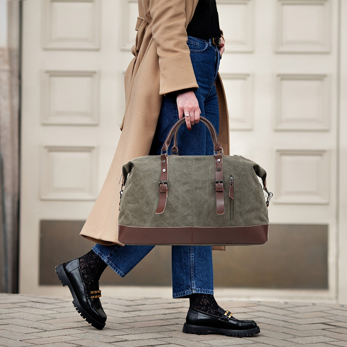 Canvas Weekender Bag Large Capacity Travel Duffel Overnight Bag Zipper Canvas Holdall Tote Satchel Handbag for Men Women Black Navy Army Green Coffee Grey