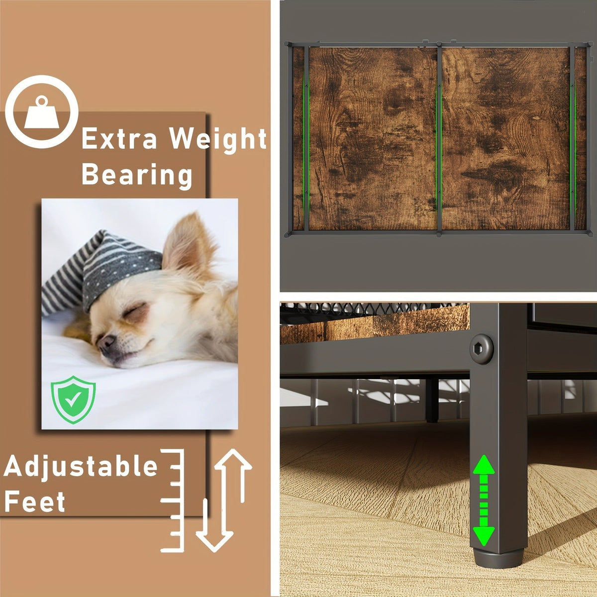 Dog Crate Furniture 43 Inch Corner Indoor Kennel, Heavy Duty Engineered Wood Dog Cage with Side Door for Large Medium Breeds, Vintage Style Pet Crate End Table