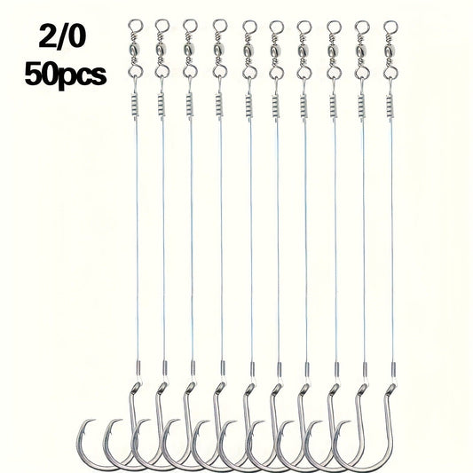 Circle Hooks, Octopus Offset Steel Fishing Hooks, 50-Pack in Six Sizes