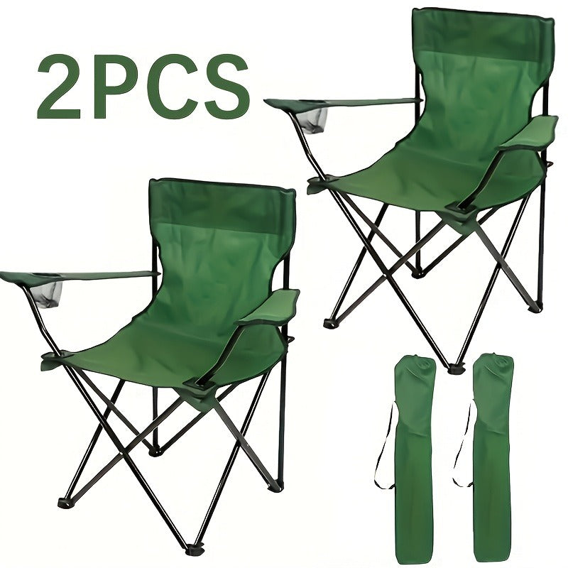 Foldable Camping Chairs Set of 2 Steel Frame Oxford Cloth with Cup Holder Solid Back Portable Folding Chair with Storage Bag for Camping BBQ Backyard Outdoor Indoor Picnic Beach Holiday Gift