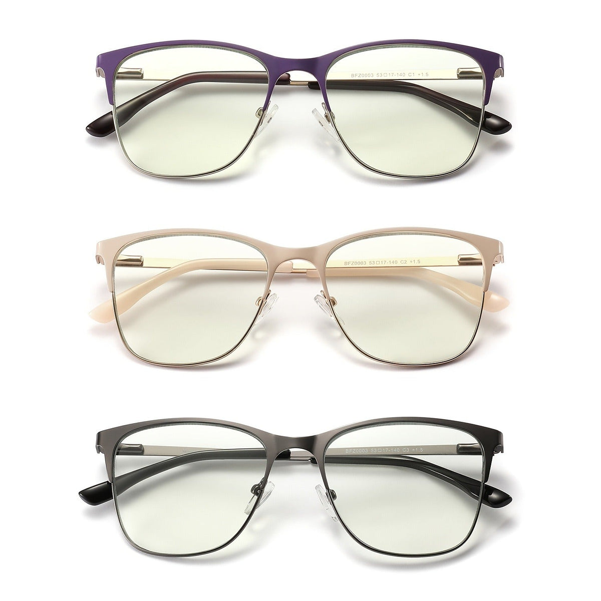 Anti Blue Light Reading Glasses 3 Pack Metal Frame Rectangular Readers – Polycarbonate Lenses, Spring Hinges, Unisex Men Women Mixed Colors, Multiple Magnification Strengths for Reading and Screen Use