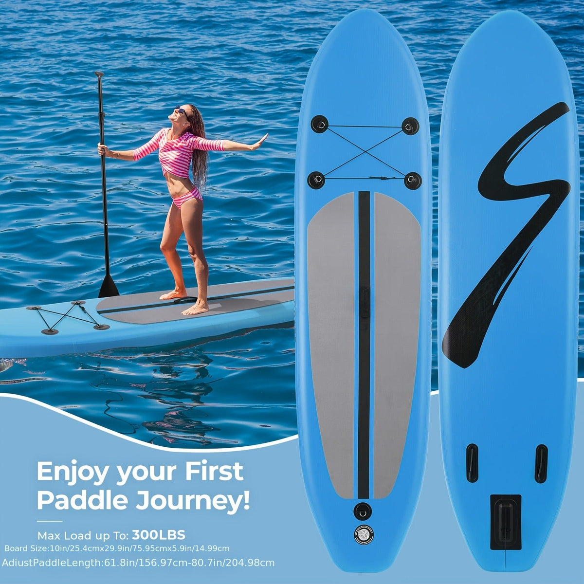 Stand Up Paddle Board 10ft/11ft/12ft – 3-Fin SUP with Floating Paddle, Ankle Leash, Pump & Carry Bag | Yoga Touring Fishing All Levels