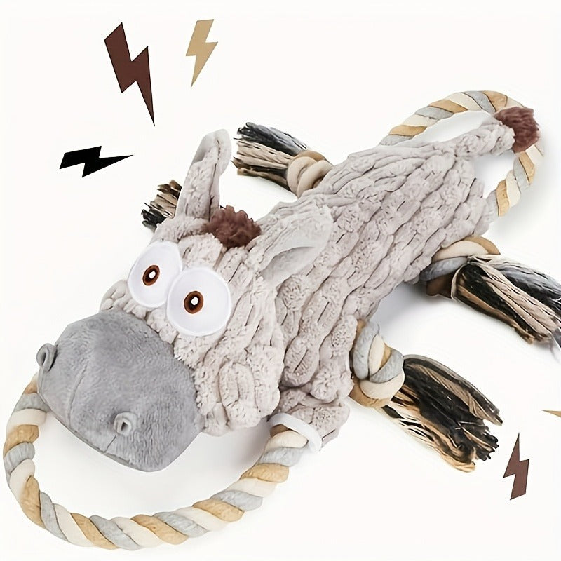 Dog Chew Toy Donkey Plush Squeaky Stretch Toy for Dogs - Durable Soft Stuffed Animal Chew Toy for Small Medium Large Dogs, Textured Spike Design, No Batteries Needed