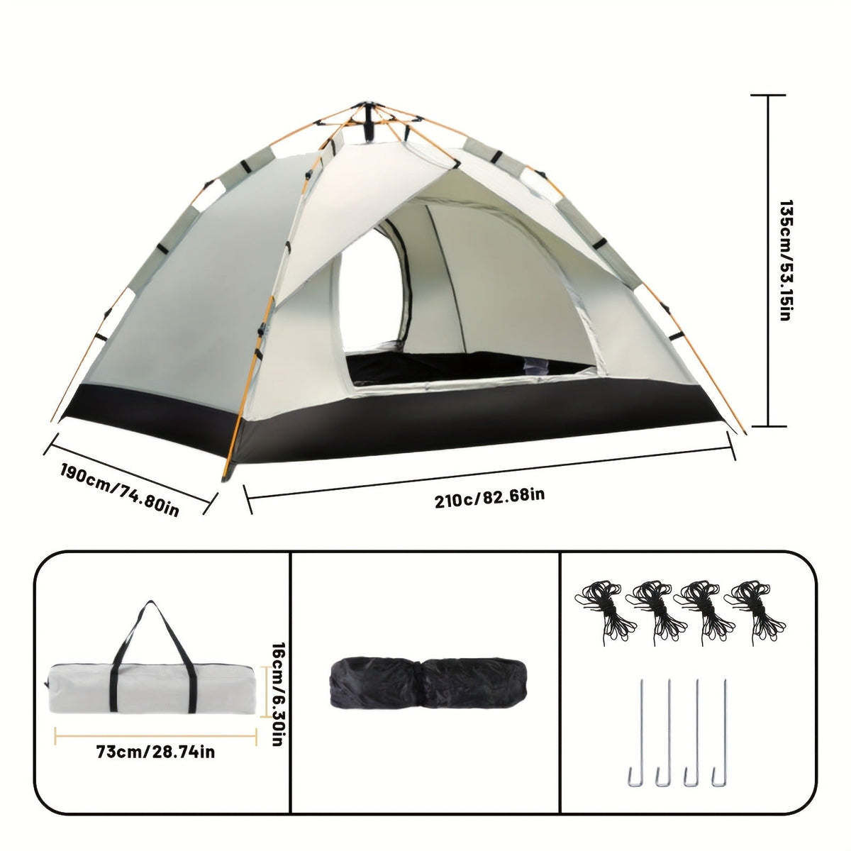 Waterproof Pop Up Camping Tent with Double Doors - Cloud Gray Automatic Instant Setup Shelter for Beach, Hiking, Camping, RV & Travel, Portable Foldable Sunshade Tent with Optional Mesh Windows, 2 Sizes Available