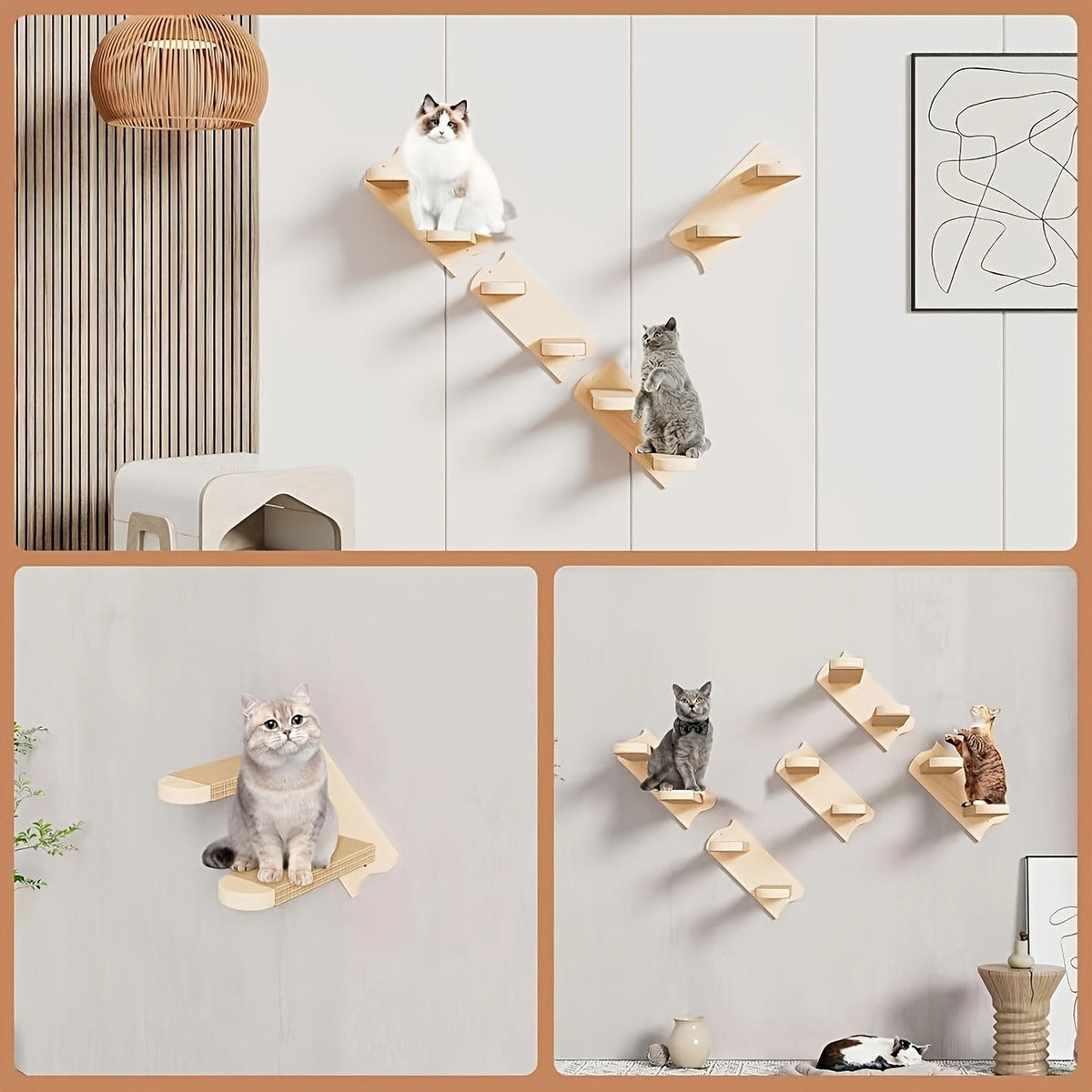 Wall-Mounted Cat Climbing Frame Solid Wood Cat Stairs Ladder Perch Jumping Platform All Season Indoor Cat Wall Furniture Adorable Cat Steps