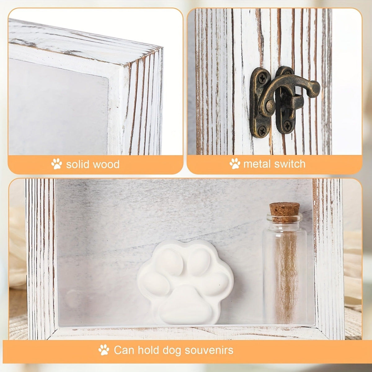 Pet Memorial Shadow Box 8x10 Wood Frame Display Case with Paw Print Kit Small Bottle & Pins, Dog Cat Urn Ashes Keepsake Box for Loss Pet Remembrance Memory Gift, 1 Set