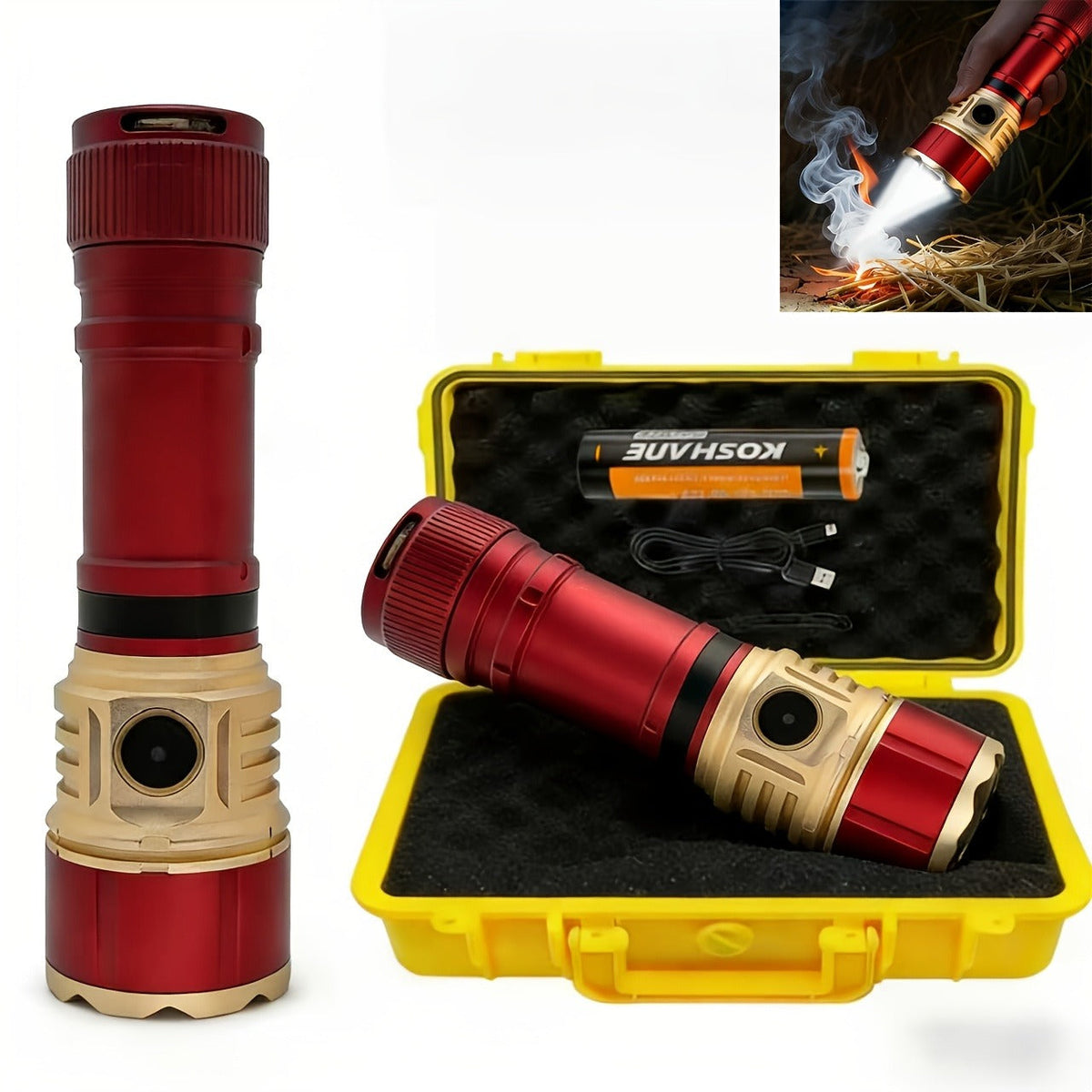 Tactical Flashlight with Fire Starter - Fresnel Lens Igniter, 3000 Lumen LED, 21700 Rechargeable Battery, Zoomable Aluminum Torch for Camping, Hiking, Emergency & Outdoor Survival
