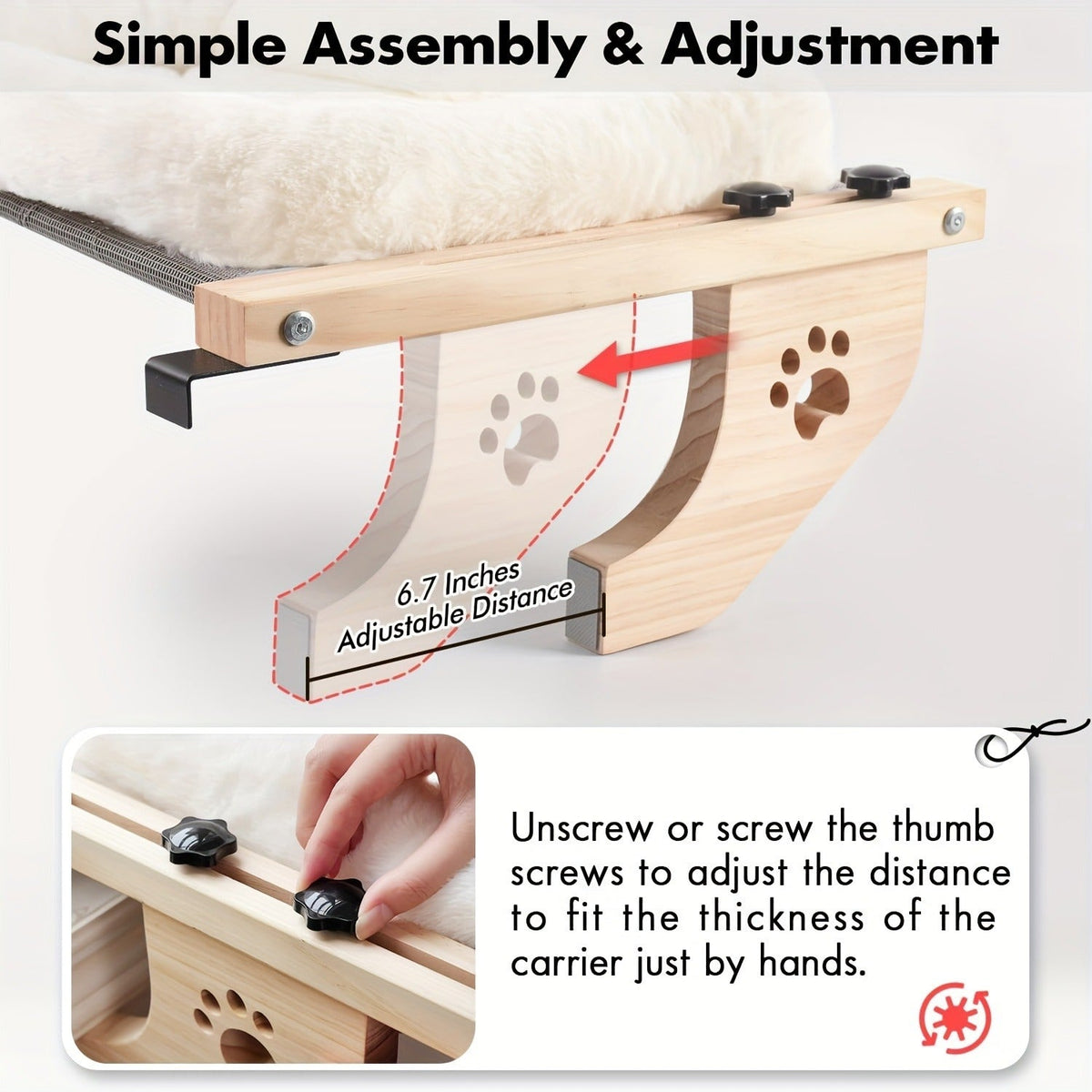 Cat Window Frame Hammock Adjustable - Durable Frame Cat Bed with Paw Print Pattern, Easy Install Window Sill Bedside Cabinet Perch, Large Cat Hammock Lounger with Safety Fixation, Indoor Cat Furniture