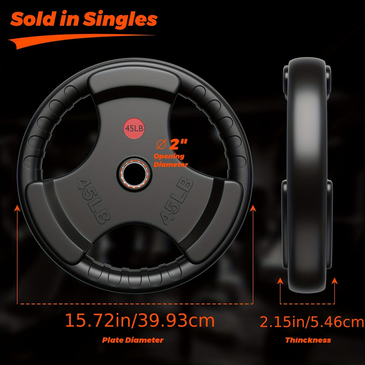 Rubber Bumper Weight Plates 2 Inch – Solid Iron Core, Ergonomic Grip, 25/35/45 lbs – Barbell Plates for Strength Training, Weightlifting & Home Gym