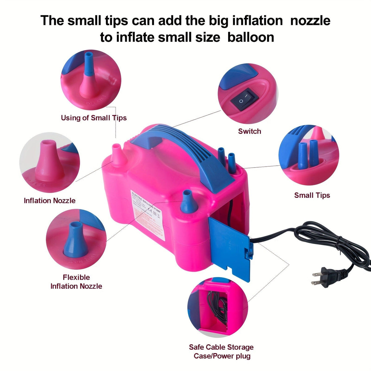Electric Balloon Pump 3-in-1 Portable Inflator Deflator Fast Inflation for 260Q Foil Mylar Latex Double-Stuffed Balloons Pool Inflatables No Battery Required