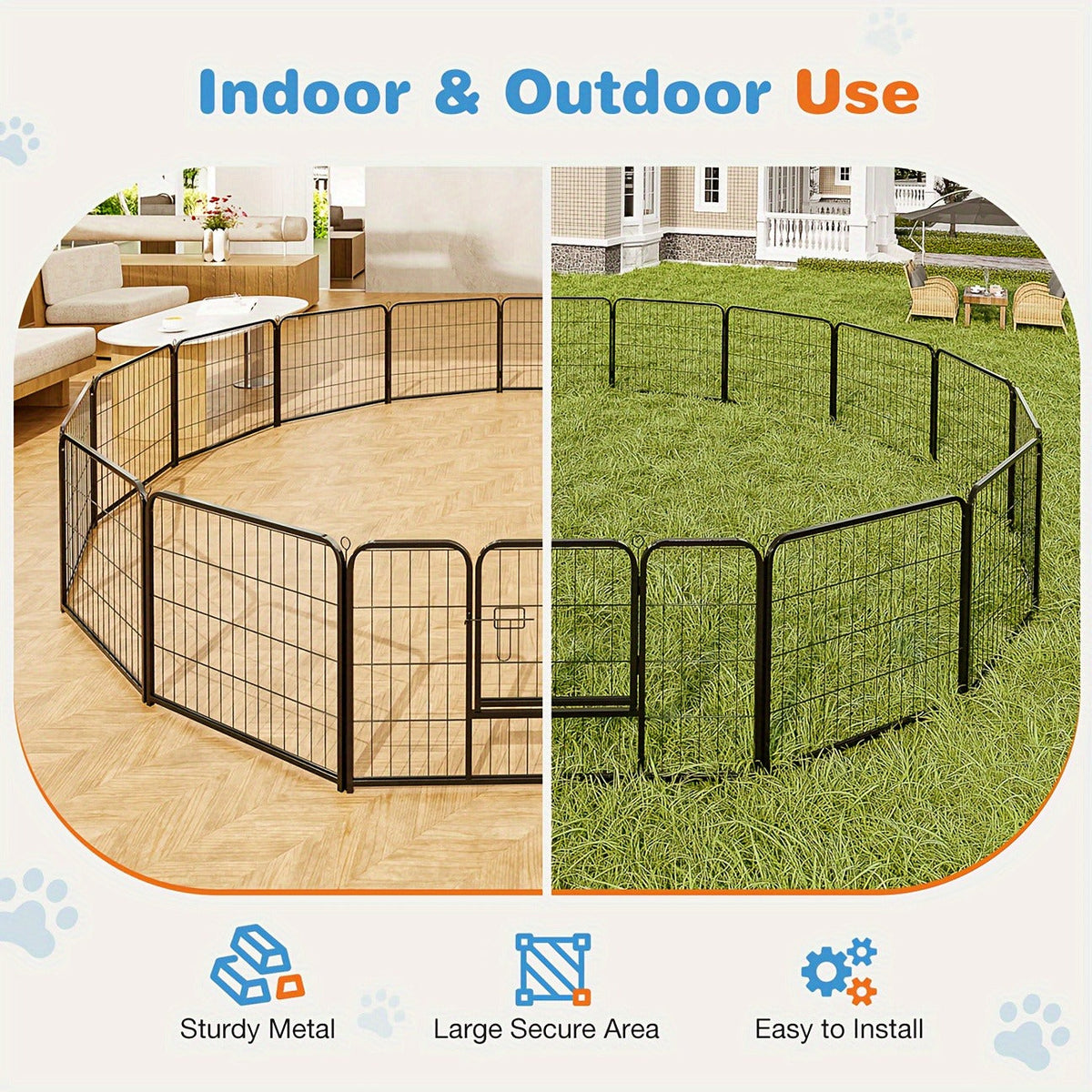 Dog Playpen Heavy Duty Foldable - 8 & 16 Panel Pet Exercise Pen for Large Medium Small Dogs, Portable Indoor Outdoor Puppy Pen for Yard Garden Camping RV, 24"/32"/40" Panel Height