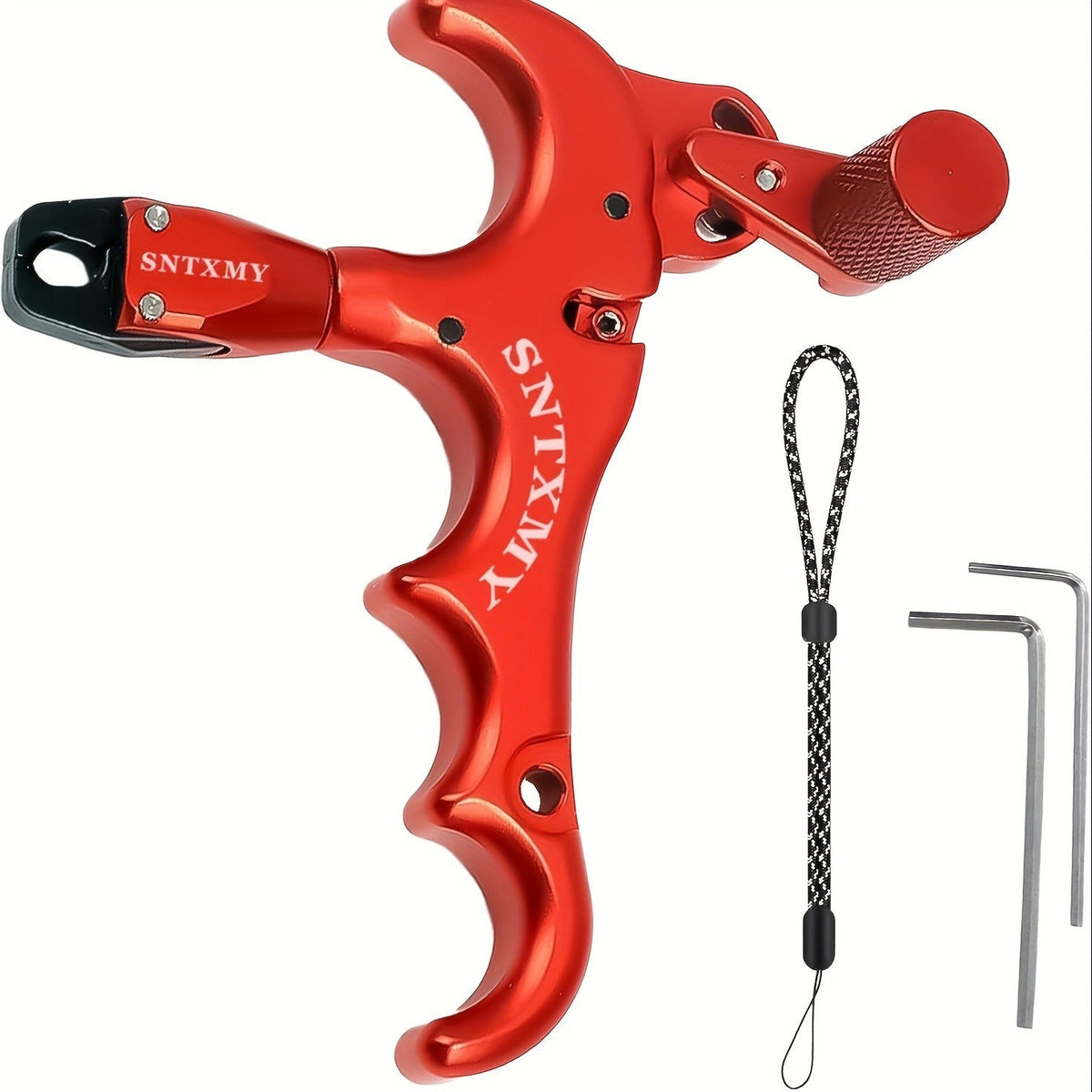 Archery Bow Release Aid for Compound Bow - 360° Rotating Aluminum Thumb Trigger Wrist Strap Release with Adjustable Sensitivity for Hunting & Target Shooting, Black Red Blue Grey