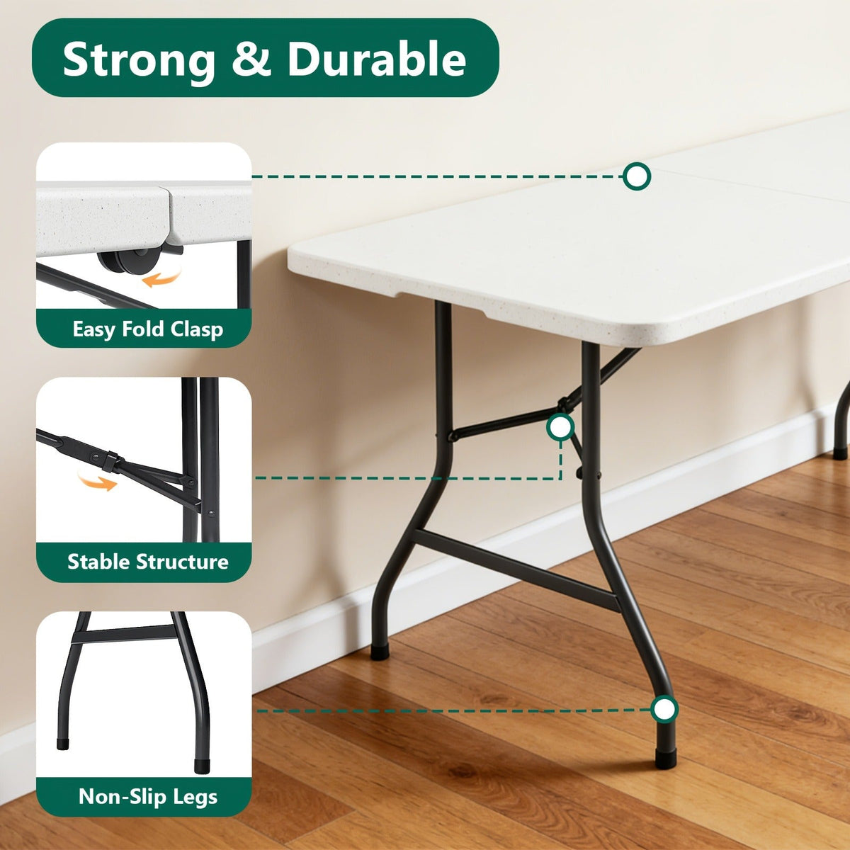 Foldable Outdoor Dining and Utility Table 4ft 6ft Multi-Purpose Folding Desk for Camping Backyard Weddings Living Room Card Games Study Home Office