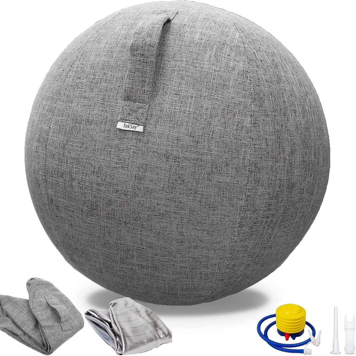 Exercise Ball Chair 65cm with Fabric Cover – Stability Balance Ball Seat for Home Office Desk, Yoga Pilates Birthing Ball, Relieves Back Pain & Improves Posture, Grey & Black, Anti-Burst Design