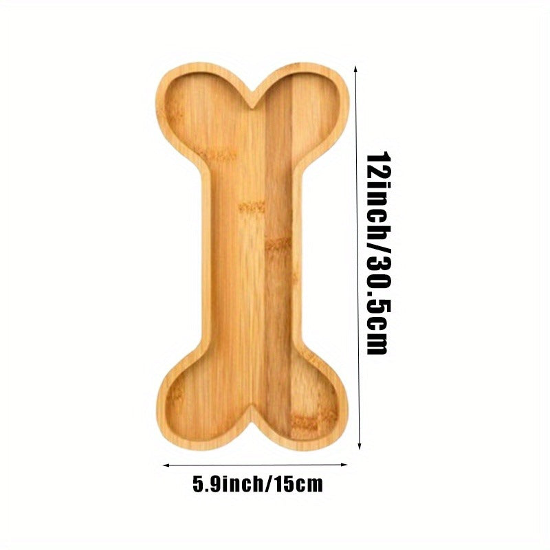 Bamboo Pet Food Bowl Set – Paw & Bone Shaped Wooden Serving Tray with 5-Compartment Snack Platter, Natural Charcuterie Board for Dogs & Cats, Party Candy Dish, 2 Pack