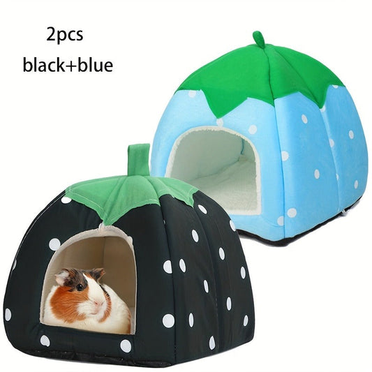 Small Animal Hideaway Beds, Strawberry Plush Design, 2-Piece Color Sets